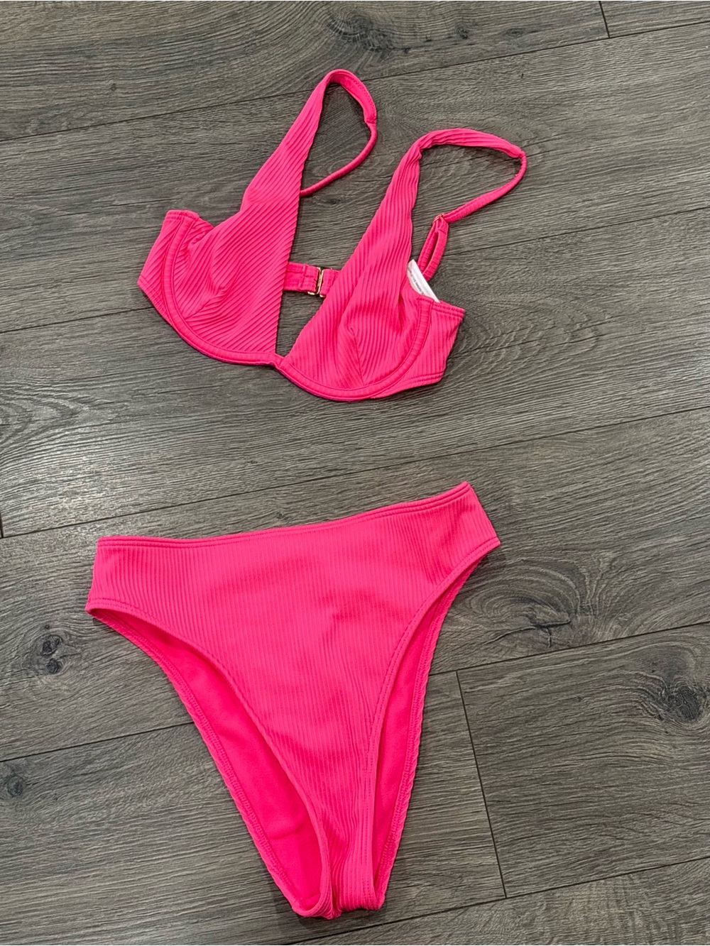 Hollister Hot Pink Ribbed Underwire Bikini Set